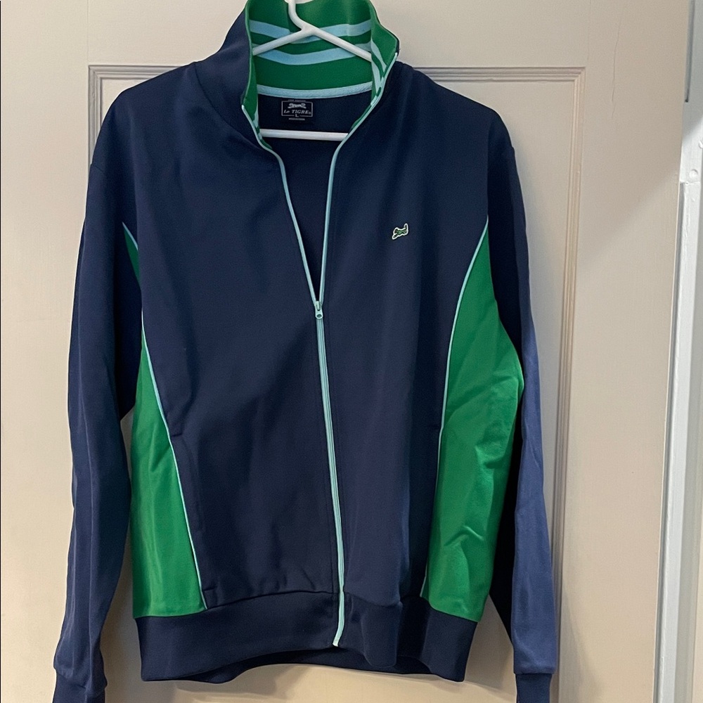 Le Tigre Navy and Green Zip Up Sweater